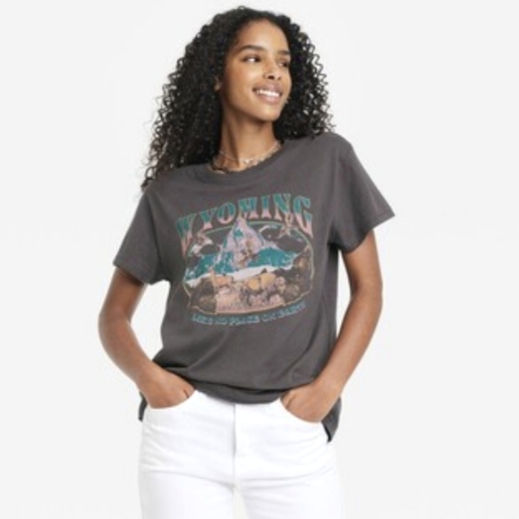 doe Tops - NWT Doe Wyoming Charcoal Gray Short Sleeve Graphic Tee sz M